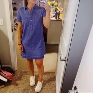 Chambray jean Dress with collar and raw hem